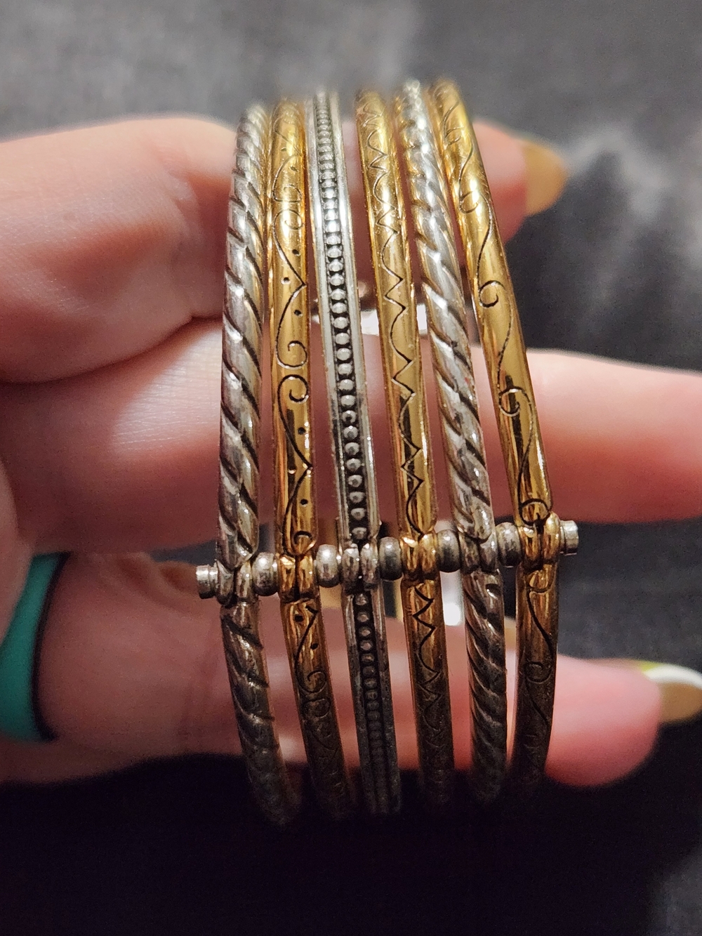 Brighton Gold and Silver Engraved Bangle Set - Picture 3 of 7